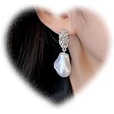 W WEILIRIAN Boho Pearl Drop Earrings Silver Pearl Dangle Earrings Vintage Pearl Bead Earrings Statement Pearl Earrings Jewelry for Women