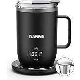 Nuwave Smart Heated Coffee Mug Rechargeable, 16oz Self Heating Temperature Control Mug with LED Display, Custom Brew Modes, Double-Wall Vacuum Insulation, 5-Hour Battery Life, Auto Shut-Off