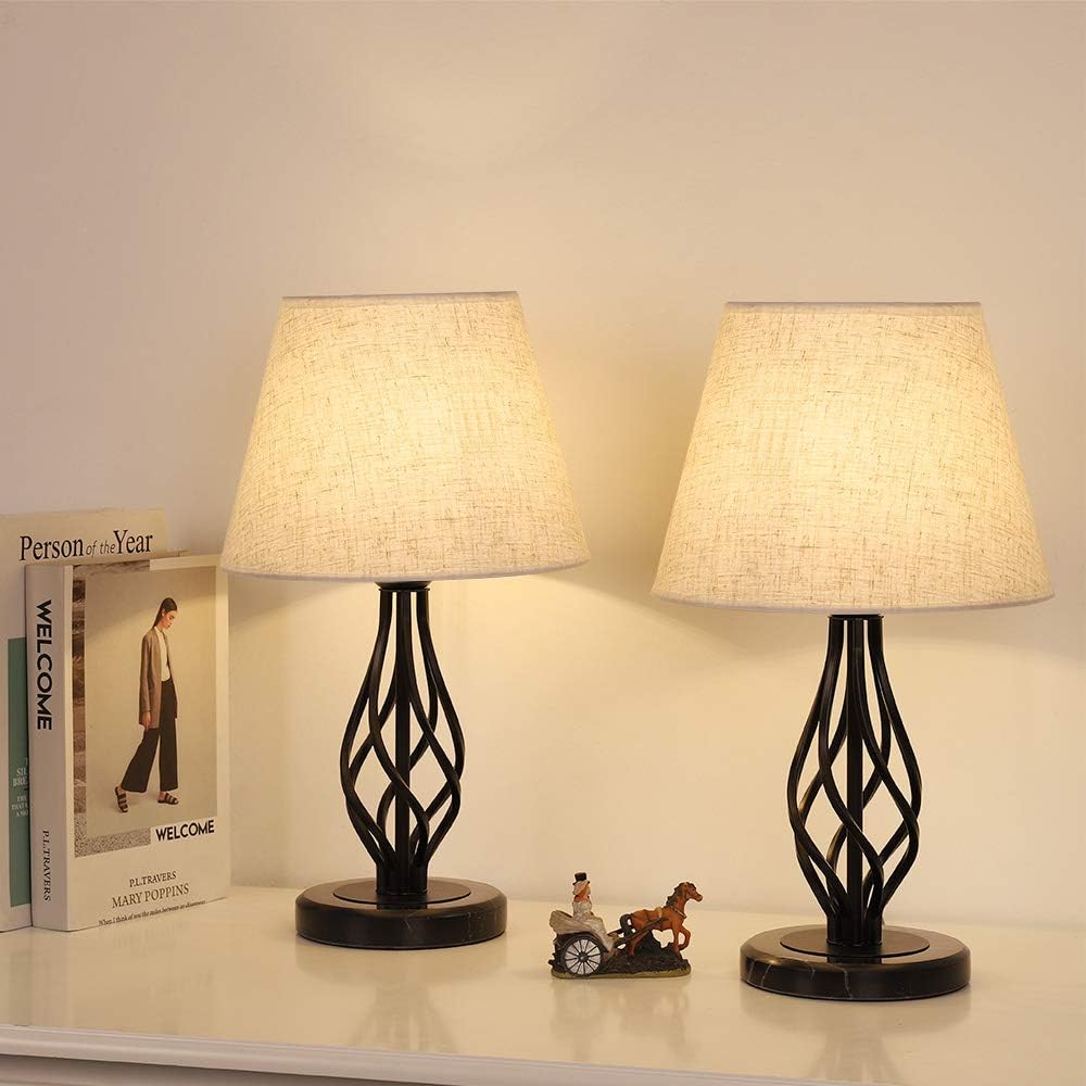HAITRAL Bedside Table Lamps Set of 2,Vintage Nightstand Lamps with