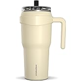 Hydrapeak Roadster 40oz Stainless Steel Tumbler Double Wall Vacuum Insulated Water Bottle With Handle And 2 in 1 Straw Lid (Modern Cream)