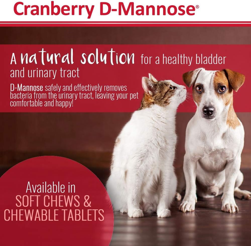 Cranberry D-Mannose Urinary Tract Support - Bladder Health Supplement for Dogs and Cats - 60 Tablets : Pet Supplements : Pet Supplies