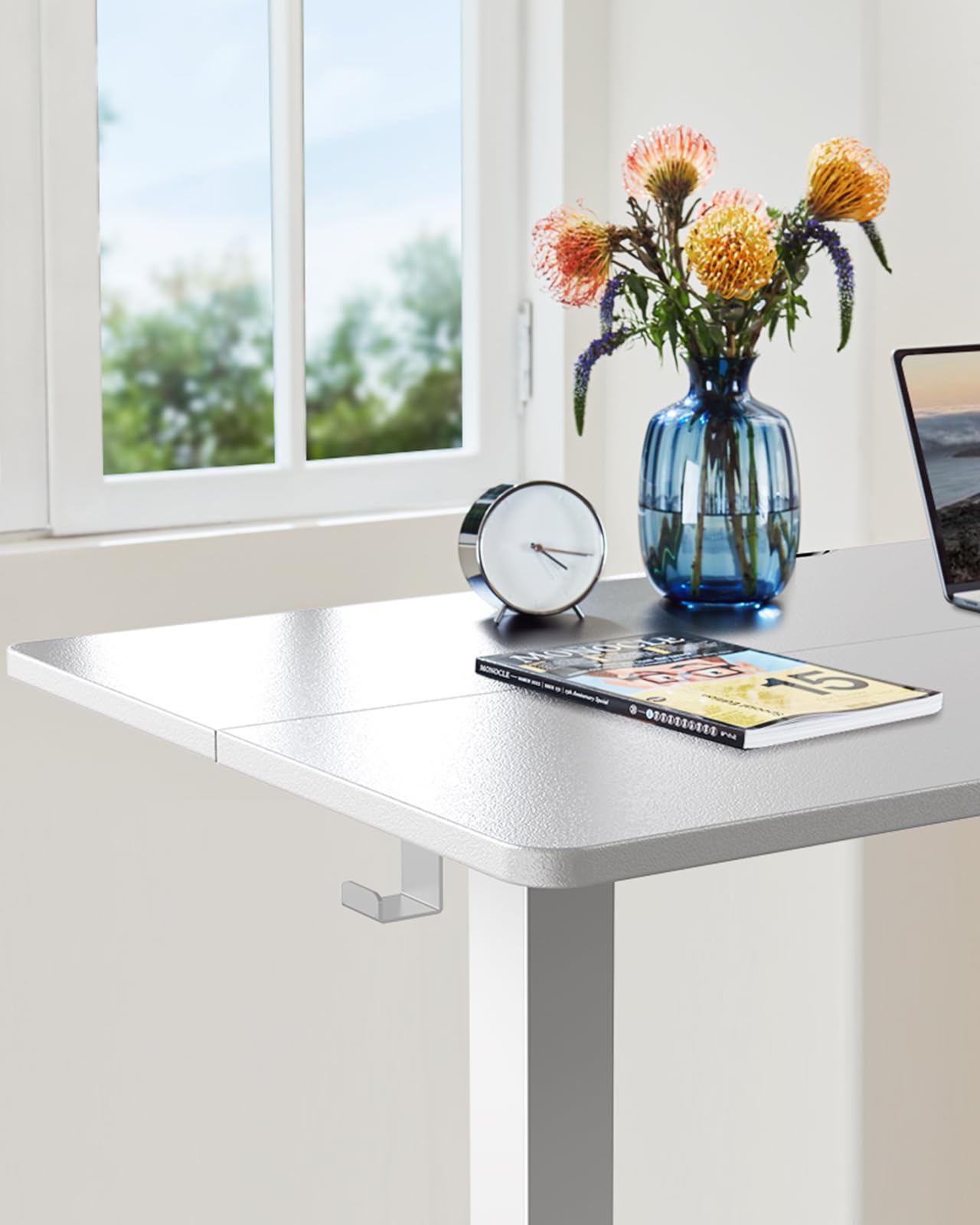 ErGear Height Adjustable Electric Standing Desk, 63 x 28 Inches Sit Stand up Desk, Large Memory Computer Home Office Desk with Two-Piece Desktop (White)