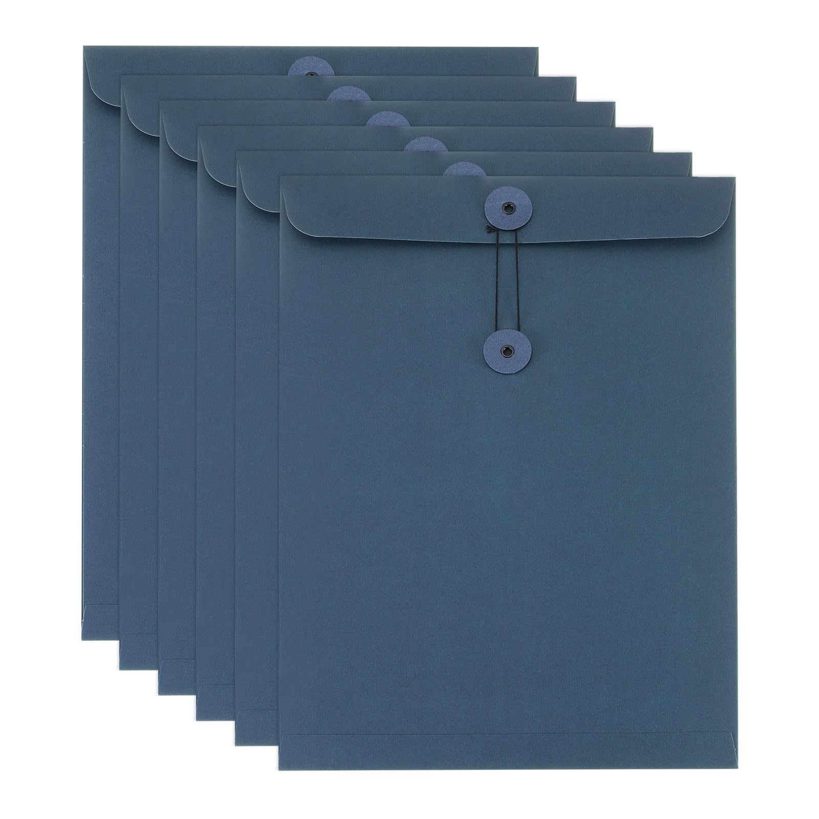 PATIKIL 6 Pcs Kraft Paper Envelope with String Tie Closure, A4 Vintage Envelopes File Folder Bag for Office Business Home Card Storage Document Organize, Blue