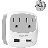 Germany France Travel Power Adapter,TESSAN Schuko Plug with 2 USB Ports 2 AC Outlets, US to European Europe German French Spa