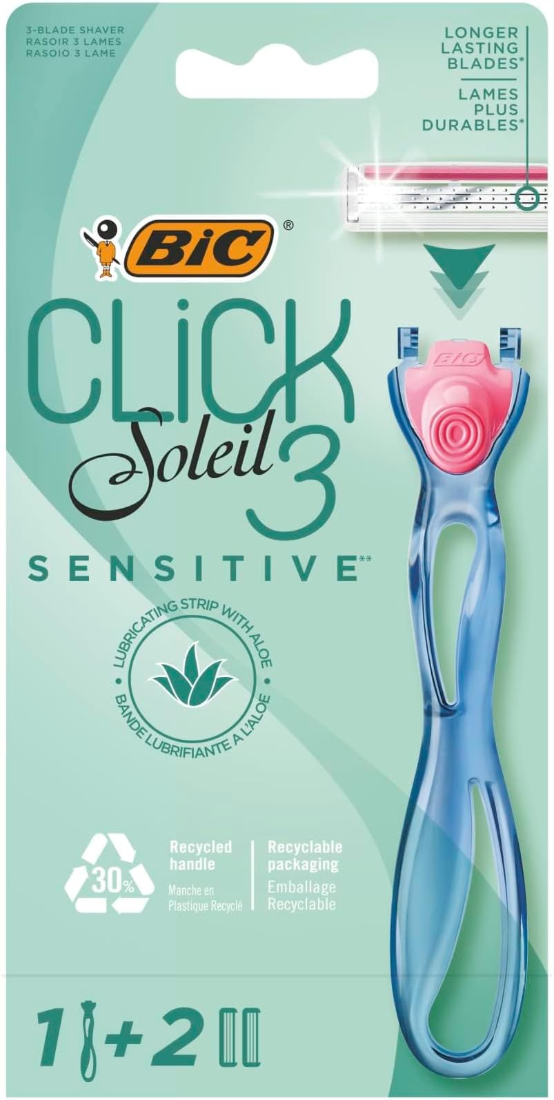 BIC Click 3 Soleil Sensitive Women's Razor Refillable Kit 3-Blade