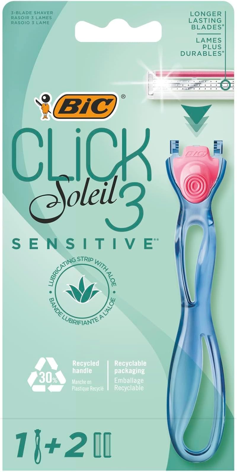 BIC Click 3 Soleil Sensitive Women's Razor Refillable Kit 3-Blade
