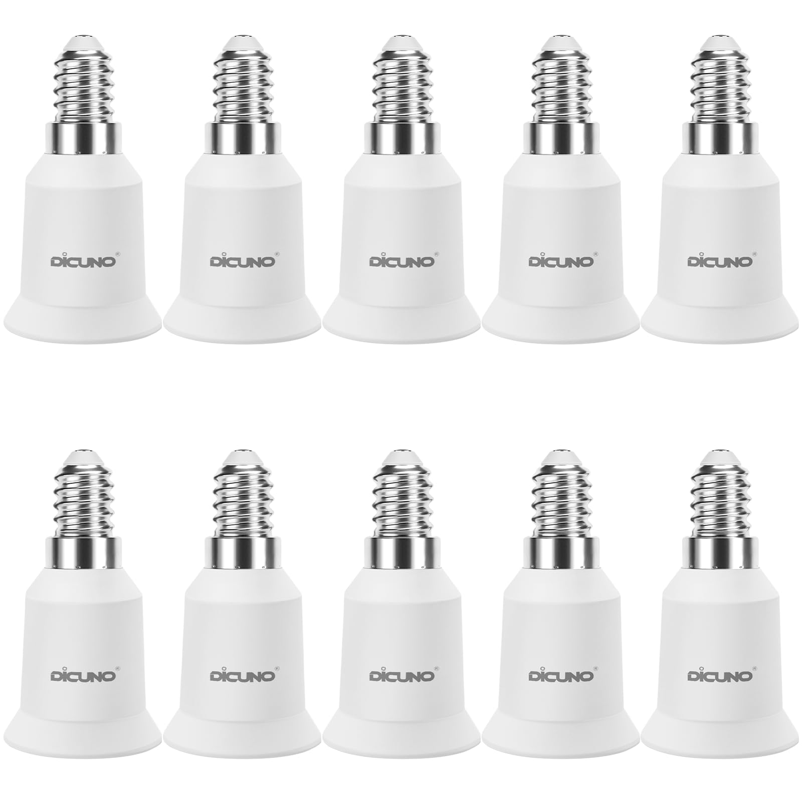 DiCUNO E14 to E27 Socket Converter 10-Pack Socket Adapter Small Screw to Screw Lamp Base Adapter for LED Bulbs and Incandescent Bulbs and CFL Bulbs-Pack of 10