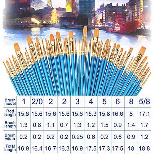 Paint Brushes, (5 Packs / 50pcs) Acrylic Paint Brush Set, Nylon Hair Brushes for Watercolor/Oil / Face/Crafts / Rock/Acrylic, Painting Artist Professional Kits - Thumbnail 6