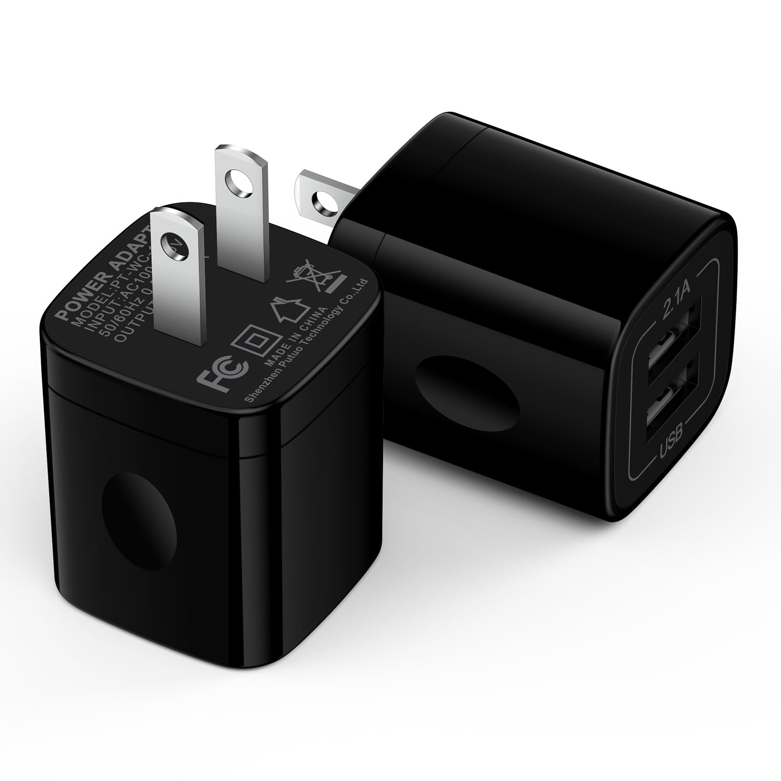 Double USB Charger Block,[5V 2.1A] Dual Port Wall Charger Power Adapter,USB-A Charging Plug 2-Pack Charging Box Brick,Cube for iPhone 16/15/14/13/12/11/SE/XS/X/8,Samsung,Pixel,Android - Black