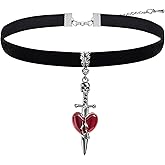 GYRMMUE Gothic Black Velvet Choker,Vintage Red Crystal Pendant Necklace Goth Heart/Skull/Coffin Pendant Necklaces Punk-Style Vampire Necklace Mysterious Witch Necklaces Halloween Jewelry Costume