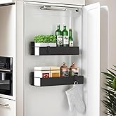 Easyhouse 2 Pack Magnetic Spice Storage Rack Organizer for Refrigerator and Oven, Moveable Magnetic Spice Organizer, Black Metal Strong Magnetic Shelf for Fridge and Microwave Oven