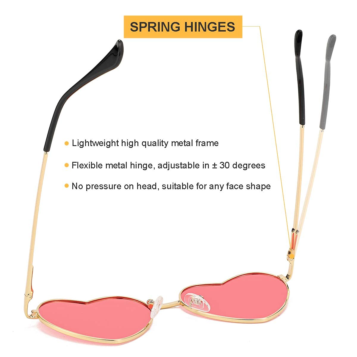 Polarized Heart Shaped Sunglasses for Women Metal Frame Cute Lovely Glasses 100% UV Protection
