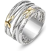 JadeAngel Designer Jewelry Two Tone Cable Wire Intertwined Crossover Statement Ring Chunky 11 mm Wide Band Rings for Women Gift