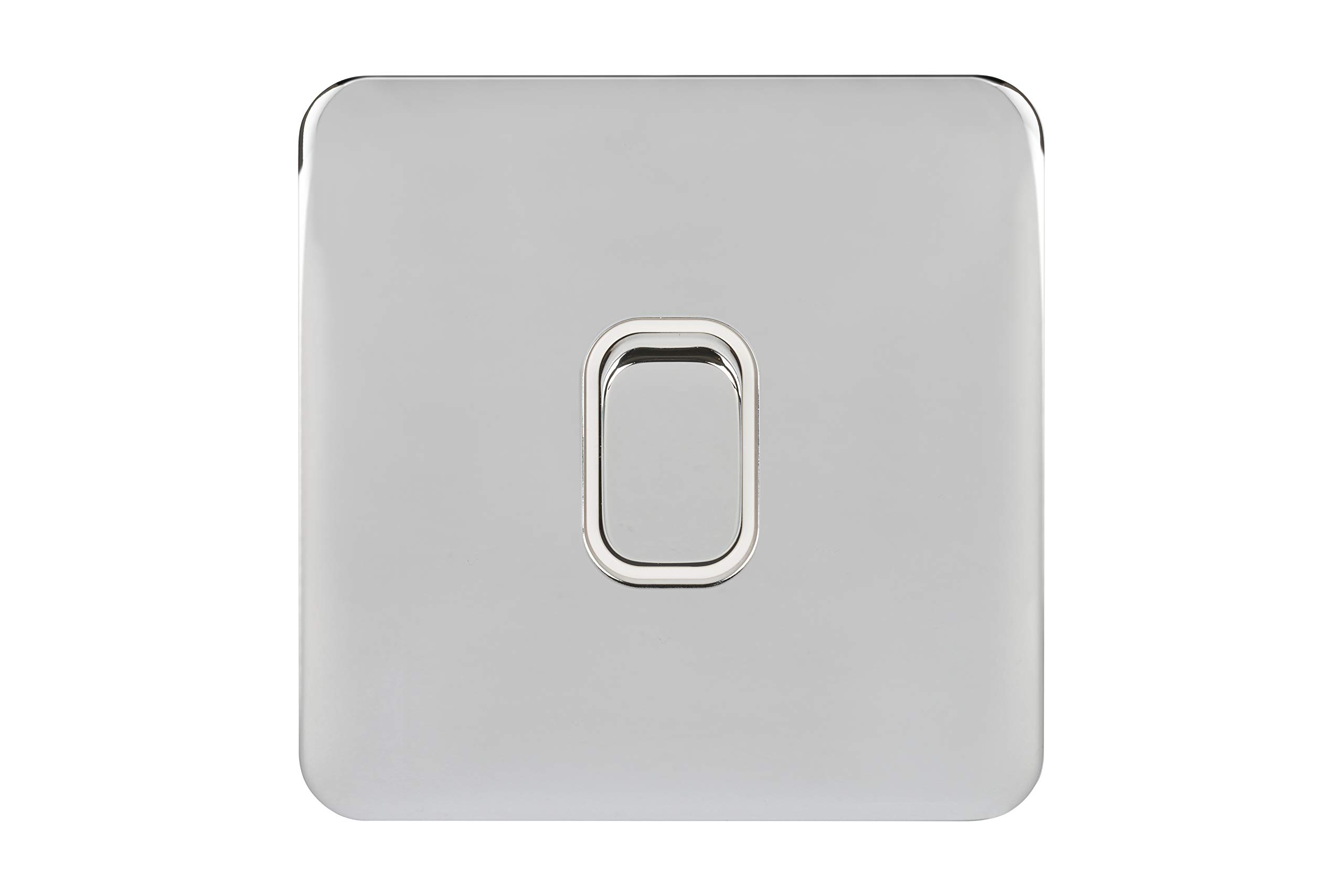 Schneider Electric GGBL2010WPCS Lisse Screwless Deco, Single Light Switch, Double Pole, Polished Chrome with White Insert, 20 AX