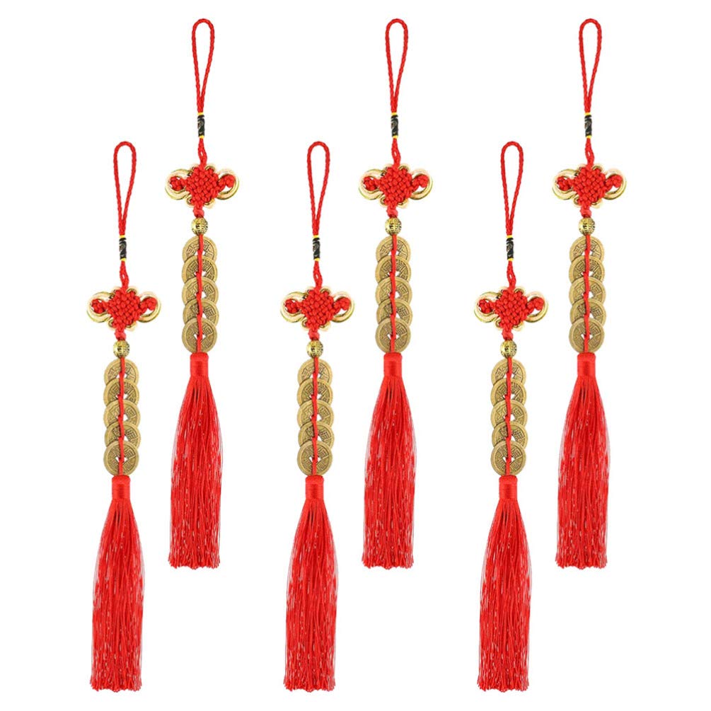 VICASKY 6pcs Chinese Lucky Coins Feng Shui Coins Knot Emperor Lucky Coins I- Ching Fortune Coin for Good Luck and Healthy