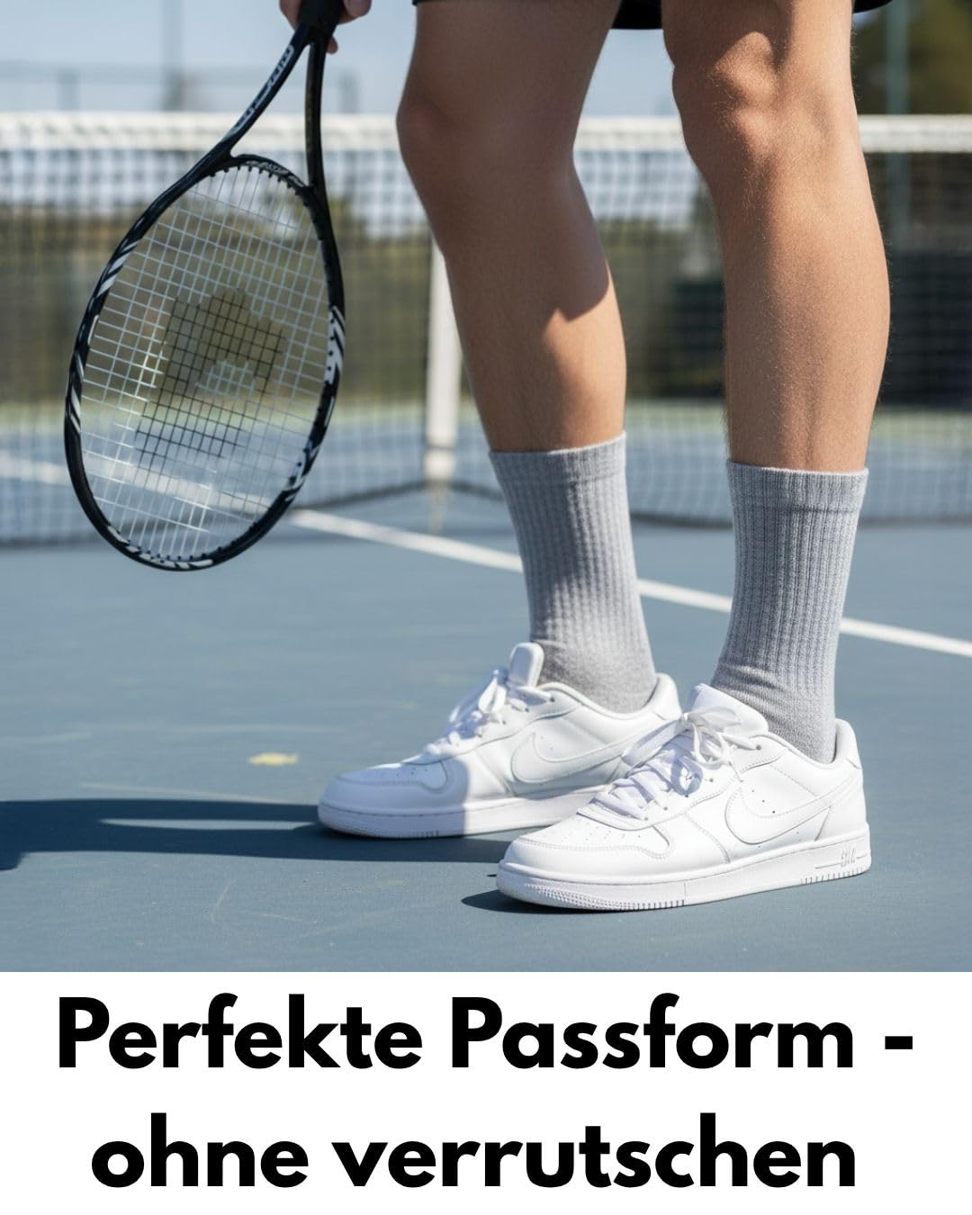 sockenkauf24 10 Paar Sportsocken Herren Grau 43-46 Tennissocken Atmungsaktive Baumwolle Crew Socken 5