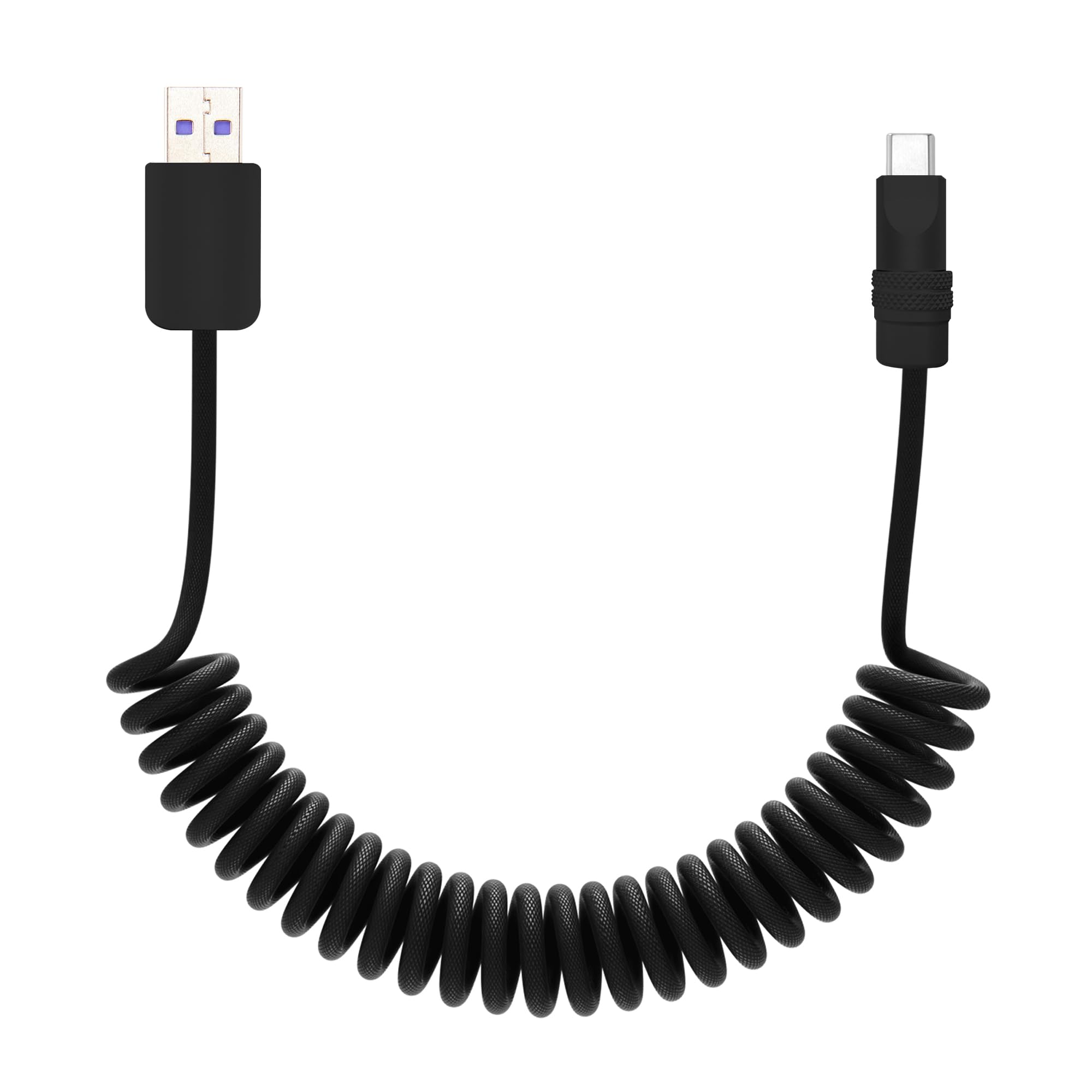 Photo 1 of chubbycable Curly Chubby - Retractable Fast Charging Cable 240W Coiled Charger Cord for Car Durable USB-C Cable for Phones, Tablets and More, Black+Black, USB-A to Type-C, 1.3FT-2.3FT