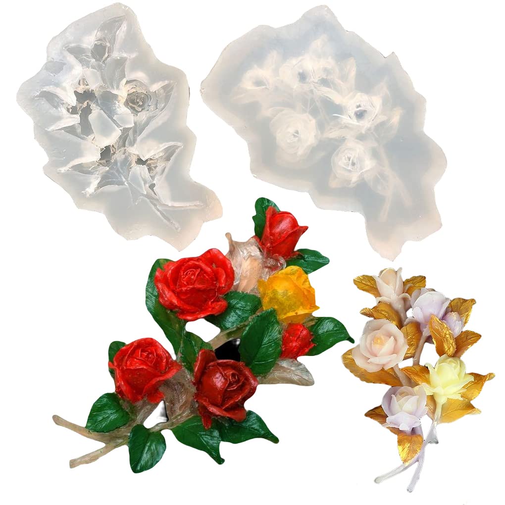 FineInno Rose Resin Mould Rose Flower Clustered Silicone Mold Jewellery Making Mold Epoxy Casting Molds for DIY Pendant Bracelet