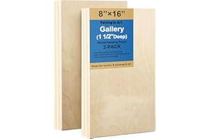 Falling in Art 2 Pack Unfinished Wooden Canvas Panels, 8x16 Gallery Birch Wood Panels Kit, 1 1/2" Deep Art Cradle Boards for Acrylic Painting, Pouring and Burning