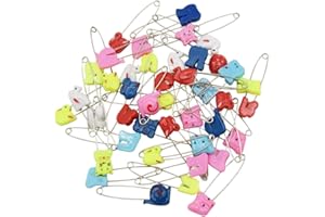 Hocansen 30 PCS Safety Pin Diaper Pin Stainless Steel Cloth Pins Plastic Head Cloth Diaper Pins with Locking Closures，Colour Random 54MM/2.2 Inch（Colour/Animals）