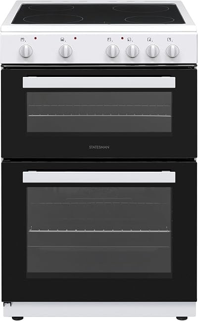 Statesman EDC60W Electric Cooker with 60cm Ceramic Hob 4 Zones 2 Ovens