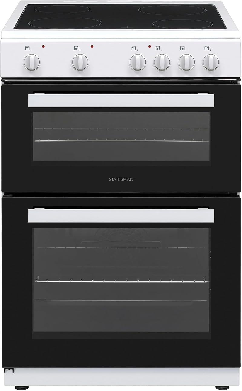 Statesman EDC60W Electric Cooker with 60cm Ceramic Hob 4 Zones 2 Ovens
