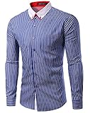 TUNEVUSE Men's Casual Slim Fit Shirts Stripes Long Sleeves Shirt