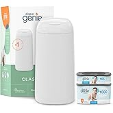 Diaper Genie Classic Diaper Pail Gift Set | Push-N-Lock Odor Control | Includes Starter Refill and Jumbo+ Refill | Holds up t