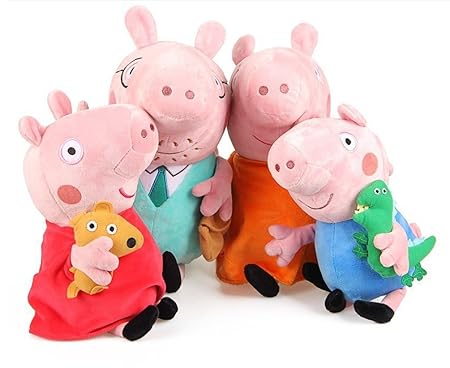 Peppa Pig Plüschfiguren-Set Peppa Wutz, alle 4 Familienmitglieder, Höhe Mama und Papa Wutz 28 cm, Höhe Schorsch und Peppa 17 