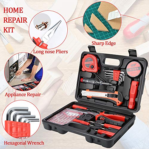 Hand Tool Repair Kit, Kingsdun 21 in 1 General Homeowner's Household Tool Set with Plastic Tool Box Storage Case for DIY