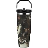 TecLikcL 30 Oz Stainless Steel Cat with White Eyes Travel Mug for Car, Double Coffee Cup with Lid And Straw for Outdoor, Reusable Insulated Tumblers for Office, Party, Camping