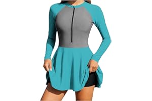 Ruziyoog Women's Rash Guard Swimsuit Long Sleeve Surfing Bikini Suit UV Protection Athletic Modest Beach Surfing Swimwear