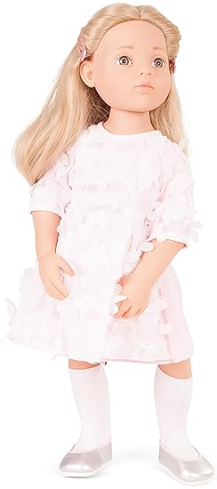 Götz 1766045 Happy Kidz Emma geht zur Sommerparty Puppe - 50 cm große Multigelenk-Stehpuppe, Blonde Haare, steingraue Augen -