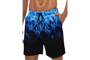 LZZIDOU Men's Swim Trunks Hawaiian Bathing Mesh Lining Suit Swimsuits Beach Shorts with Pockets