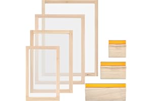 Colovis Screen Printing Frame and Squeegee Kit for Home or Small Business, Include 4 PCS Wooden Screen Printing Frames with Mesh and 3 PCS Screen Printing Squeegees (7 PCS)