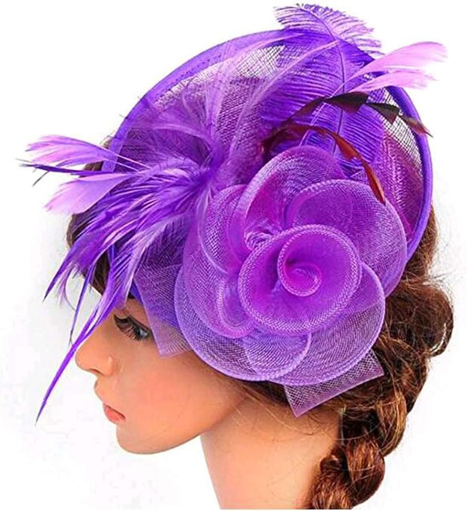 Lanzom Fascinator Hat Flower Feather Mesh Hat Party Bridal Wedding Derby Hat with Clip for Women Lady