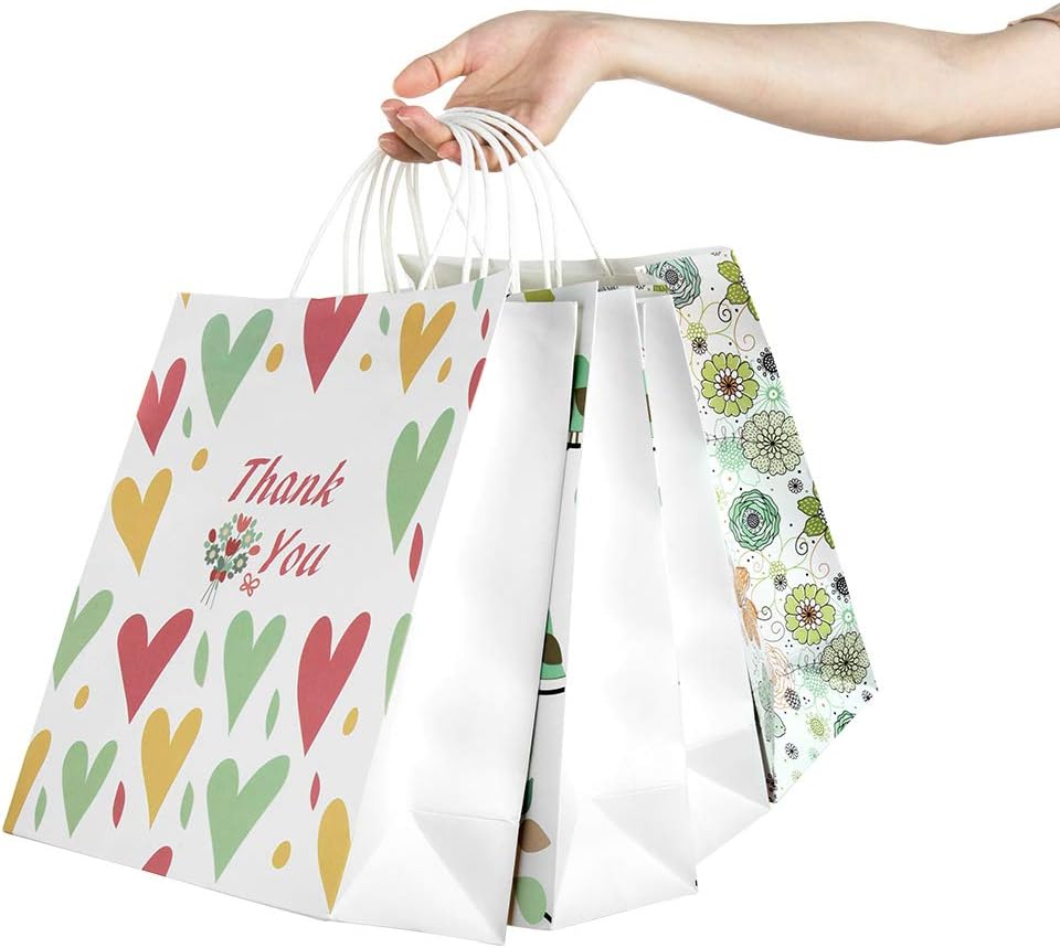 MOOKLIN ROAM 12 Pieces Multicolour Gift Bags Kraft Paper in 4 Colours 3 Different Size Party Paper Bag with Handles for for Birthday Gifts Party Favours and Wedding Celebrations - Image 3