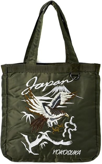 Amazon Co Jp フラグオンクルー Flag On Crew トートバッグ メンズ スカジャン バッグ スカ刺繍 サテン Z7m 約5 5l 鷹 カーキ シューズ バッグ