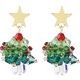 Christmas Earrings for Women, Cute Green Christmas Gift Bow Dangle Earring, Holiday Crazy Party Drop Stud Earrings