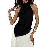 MakeMeChic Women's Asymmetrical Halter Tops Y2k Open Back Going Out Tops