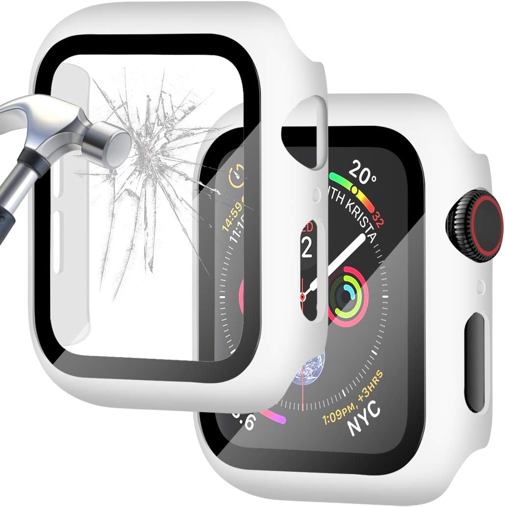 Falandi White Hard Case Compatible with Apple Watch Series 6 / SE / 5/4, 40mm Case with Screen Protector, Matte White Thin Hard Cover Bumper Tempered Glass Full Coverage Protective for iwatch, White