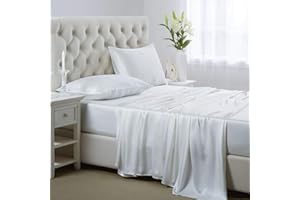 Lanest Housing Silk Satin Sheets, Queen Size Satin Bed Sheet Set with Deep Pockets, Cooling Soft and Hypoallergenic Satin Sheets Queen - Ivory