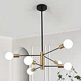 Goeco 28.7 Inch Modern Sputnik Chandelier, 6-Light Height Adjustable Gold and Black Farmhouse Chandelier Over Table for Dinin