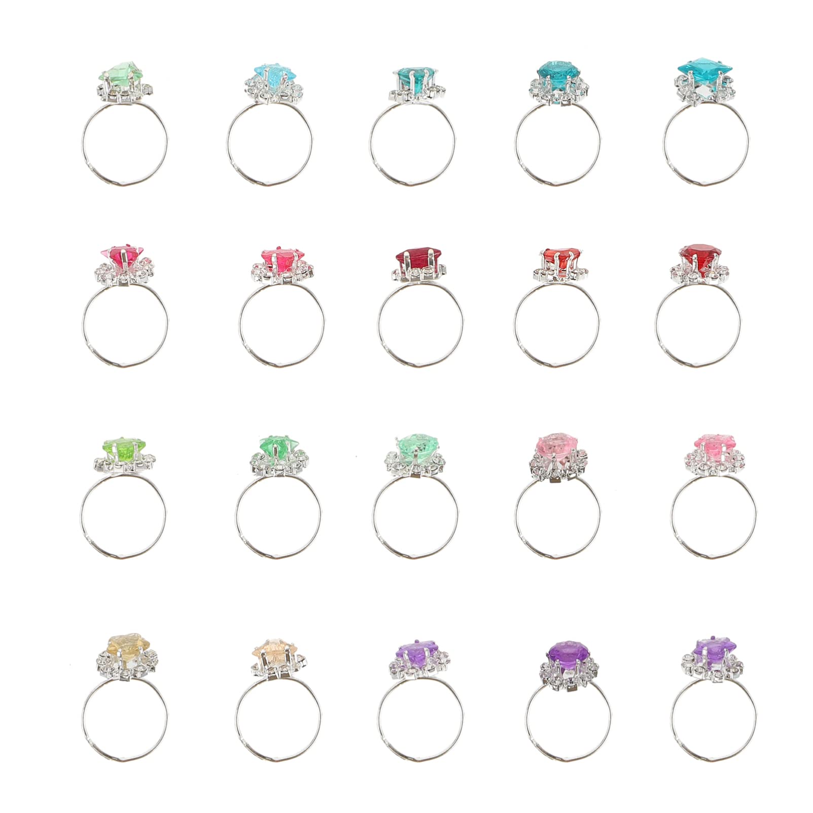 NUOBESTY Kids Fake Rings 20Pcs Simulation Finger Rings for Girls Dress up Toys Party Accessories Adjustable Size