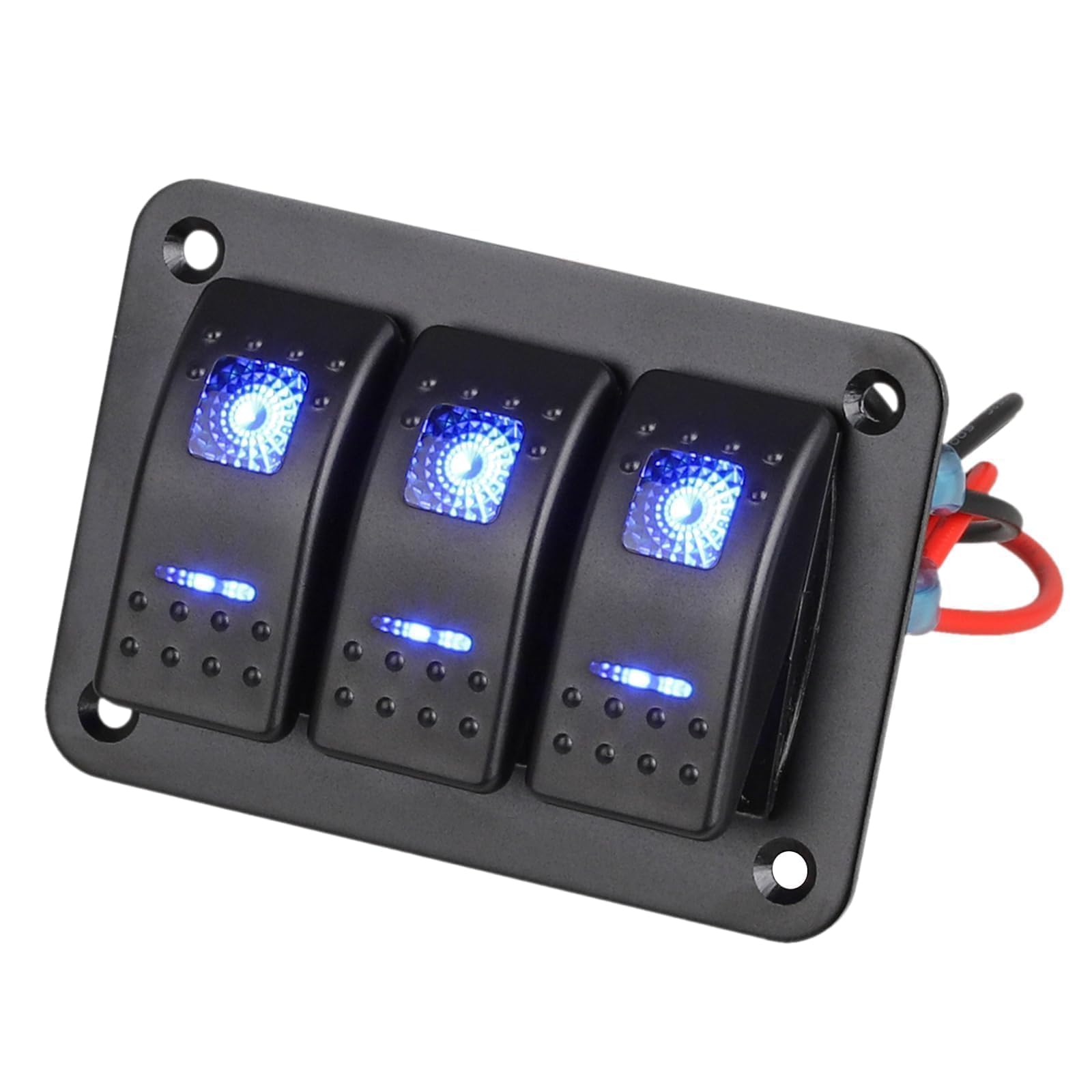 Linkstyle 3 Gang Rocker Switch Panel, 12V 5 Pin ON/OFF Toggle Switch Waterproof with Blue LED Light for Car RV Marine Boat Truck Yacht