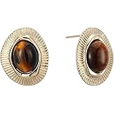 Sylph Tiger Eye Stud Earrings for Women Gold Post Earring Round Gemstone Earrings Vintage Elegant Jewelry Boho Earring for Women