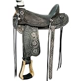 HILASON Western Wade Saddle Antique Black Hand Tooled | American leather, hand tooled and carved design, 5-inch deep cantle, roping and trail use