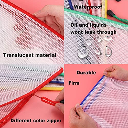 Koogel Zipper File Bags, 12Pcs Plastic Zip Envelopes Multiple Sizes Plastic Document Bags for School and Office Supplies A4 A5 A6 B4 B5 B6