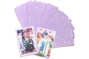 DDAYUP 50pcs Laser Flashing Heart Kpop Photocard Sleeves 61x91mm Holographic Clear Card Sleeves Purple Card Protector Transparent Trading Card Sleeve Perfect Fit Sleeves Baseball Cards Photocard Photo