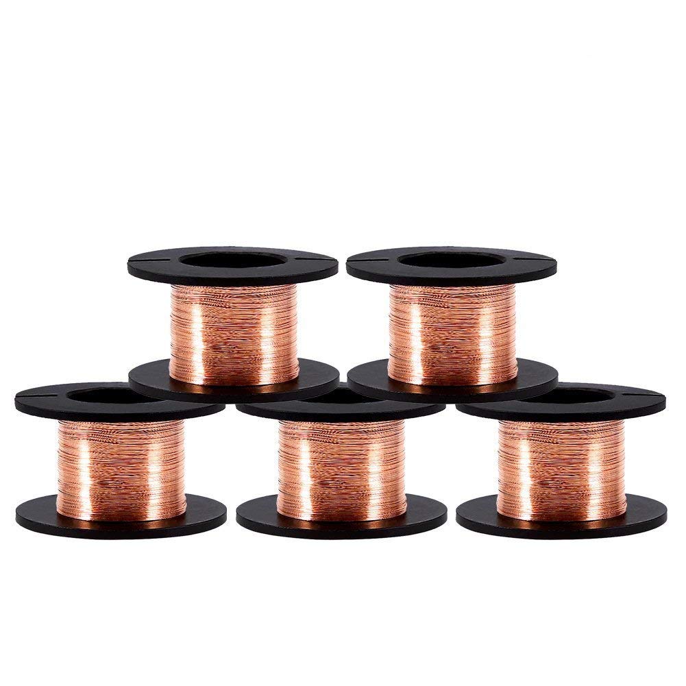 5 Rolls Copper Enameled Wire 0.1mm Magnet Winding Repair Wire 12m for Connecting or Soldering Purpose
